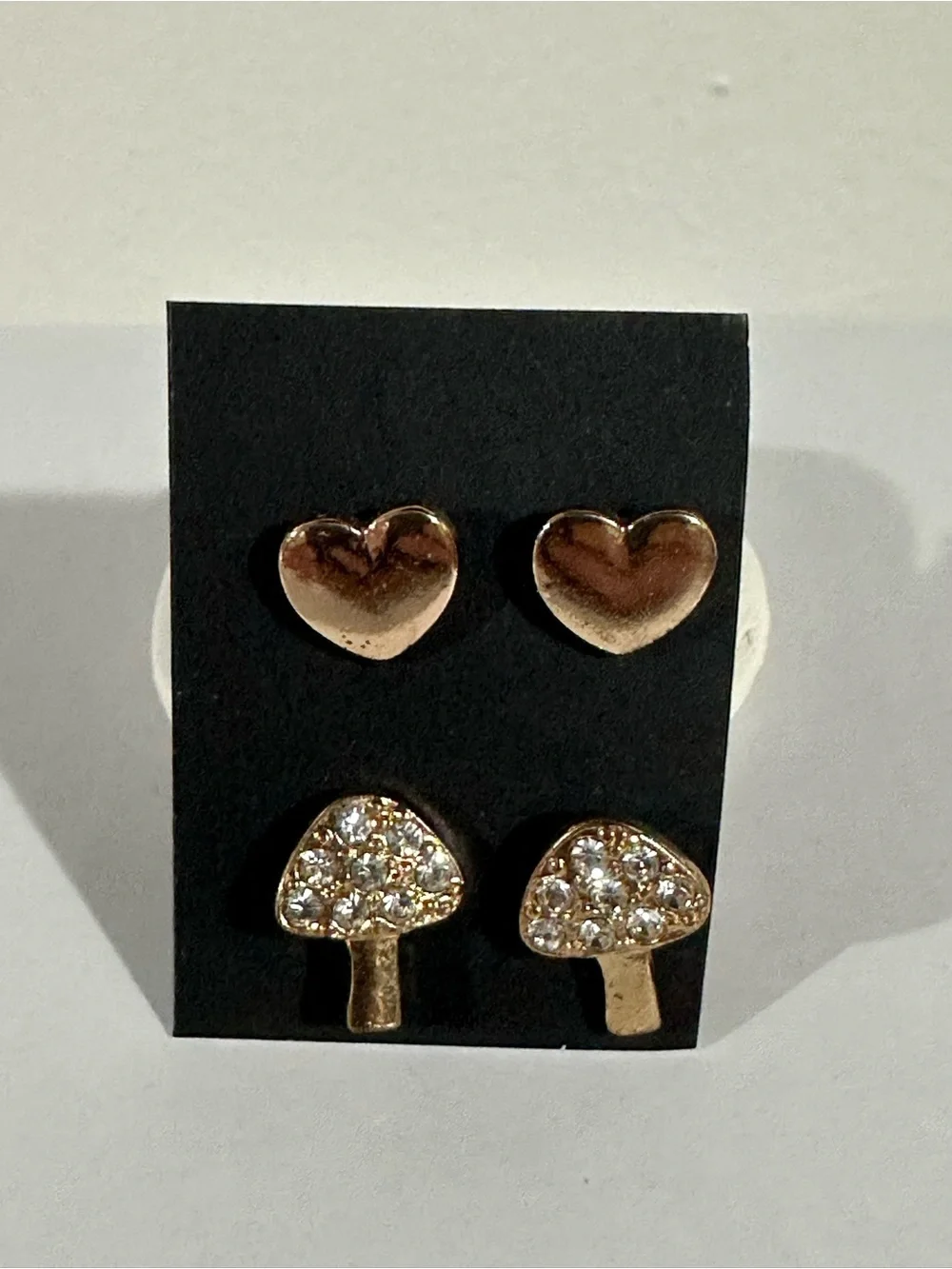 Gold Heart Stud Earrings Set – Crystal & Polished Metallic Pair